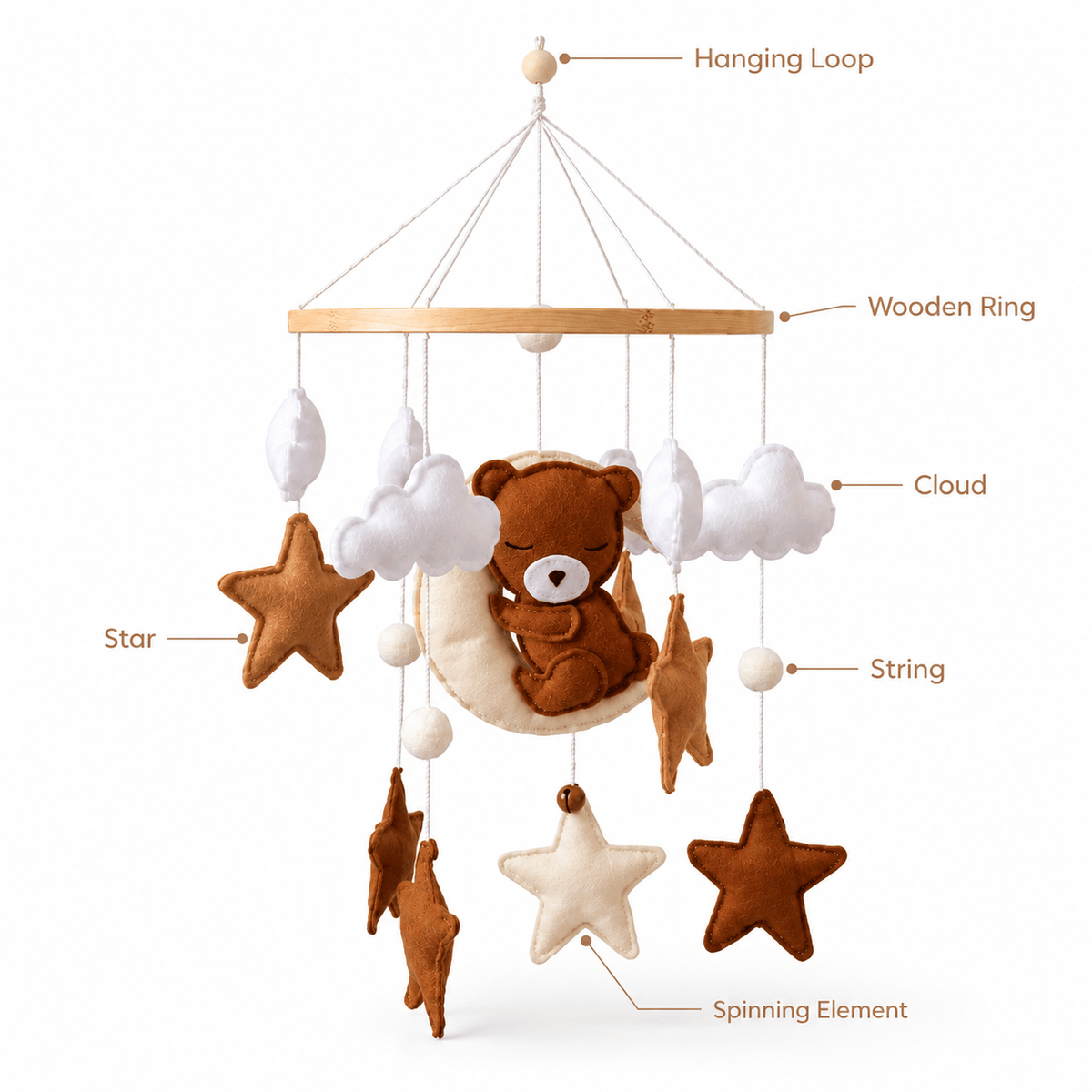 Wooden Baby Crib Mobile with Bear – Montessori Mobile for Babies