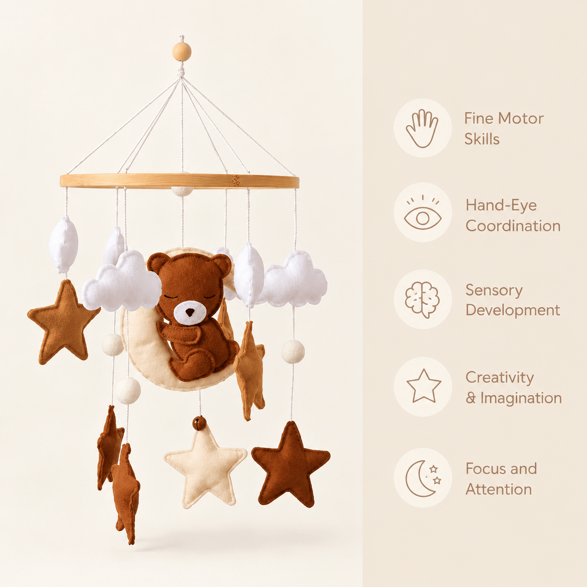 Wooden Baby Crib Mobile with Bear – Montessori Mobile for Babies