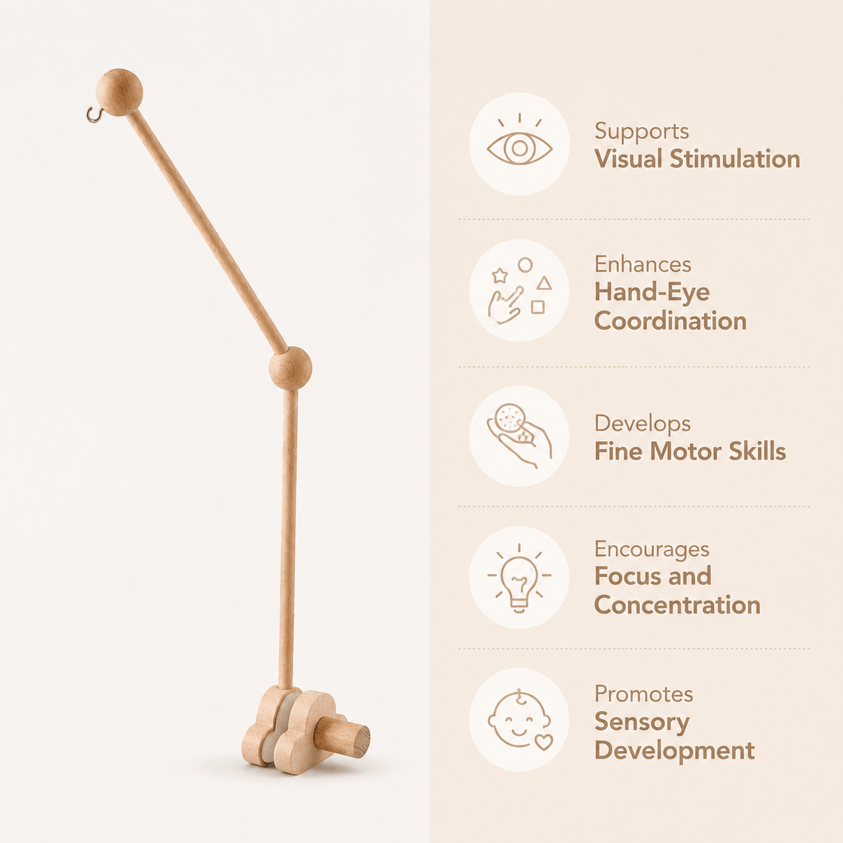 Wooden Baby Mobile Arm for Crib – Montessori Mobile Holder for Babies