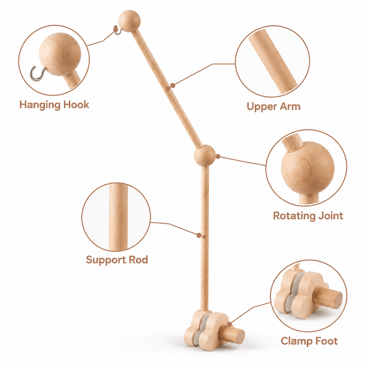 Wooden Baby Mobile Arm for Crib – Montessori Mobile Holder for Babies