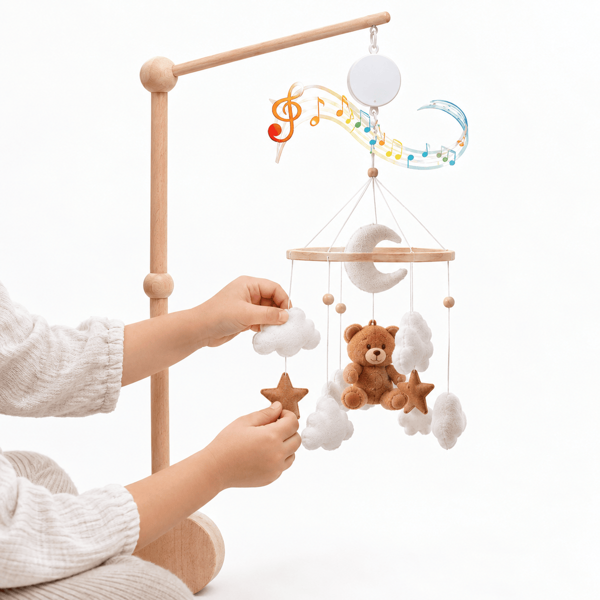 Wooden Baby Mobile Stand with Music Box for Newborns & Infants