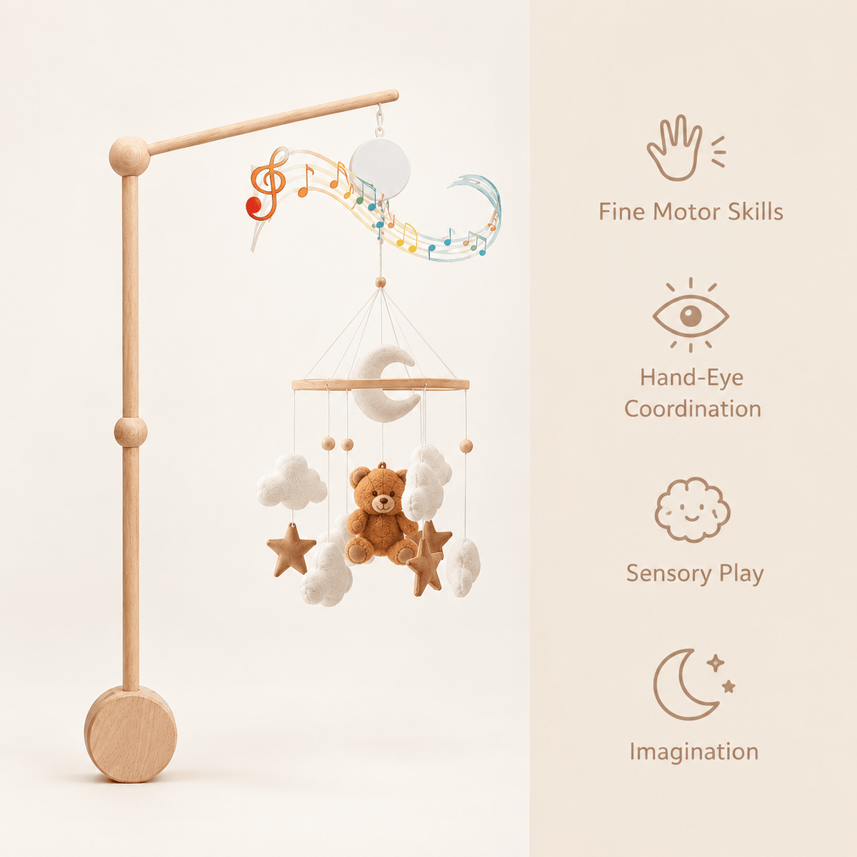 Wooden Baby Mobile Stand with Music Box for Newborns & Infants