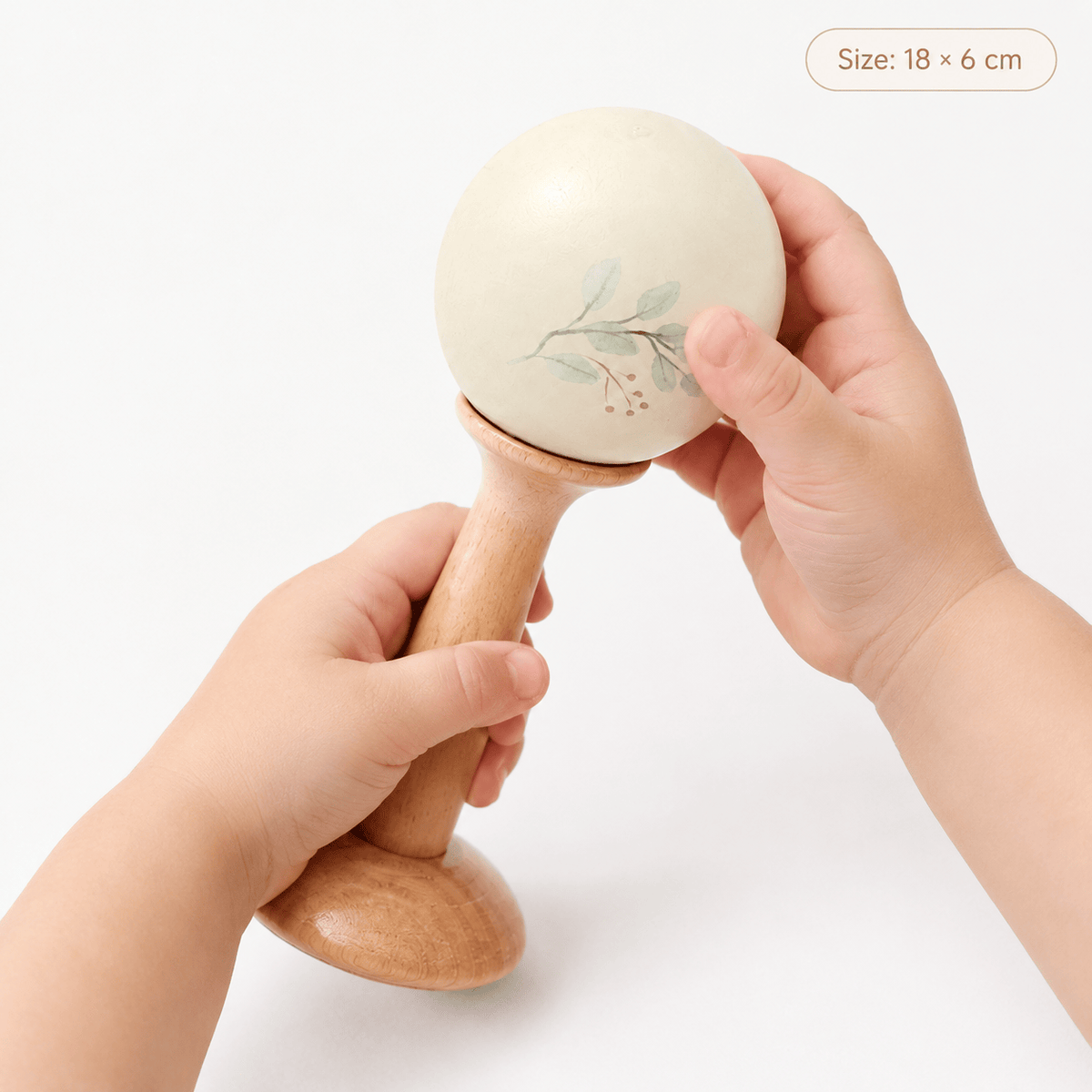 Wooden Baby Rattle Drum with Ball – Montessori Musical Toy