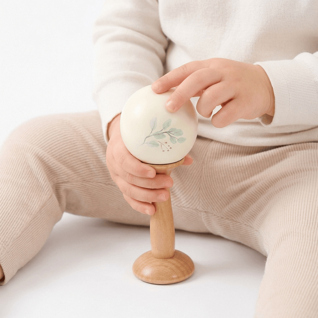 Wooden Baby Rattle Drum with Ball – Montessori Musical Toy