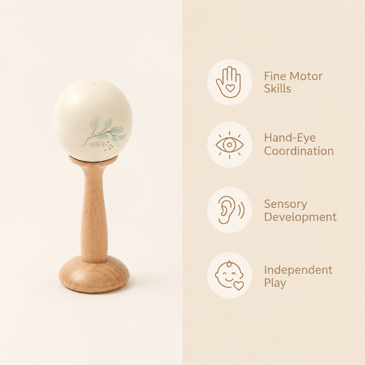 Wooden Baby Rattle Drum with Ball – Montessori Musical Toy