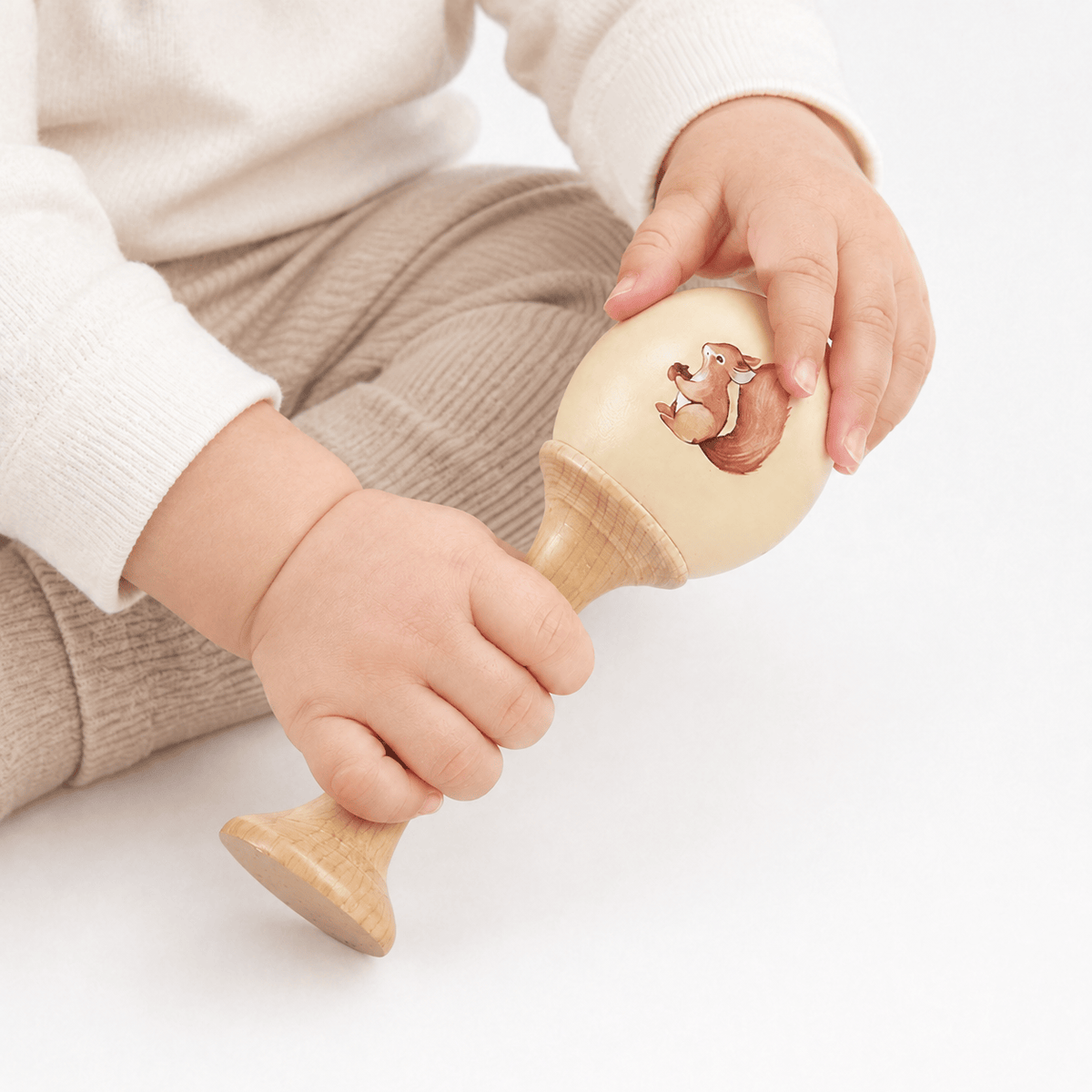 Wooden Baby Rattle with Squirrel - Montessori Toy for Babies