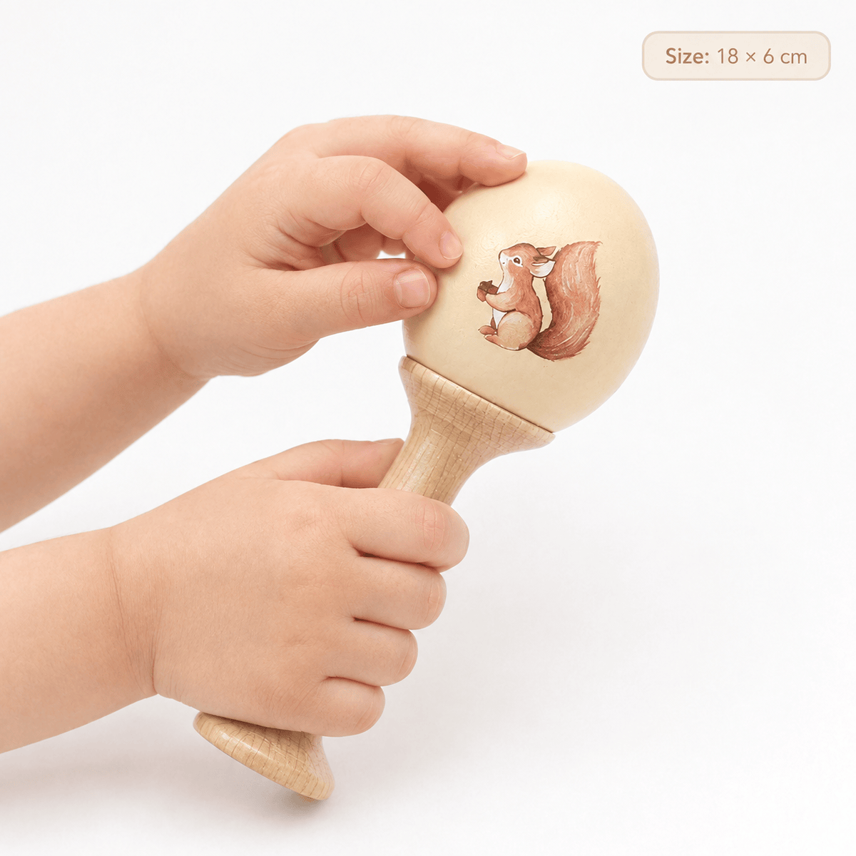 Wooden Baby Rattle with Squirrel - Montessori Toy for Babies