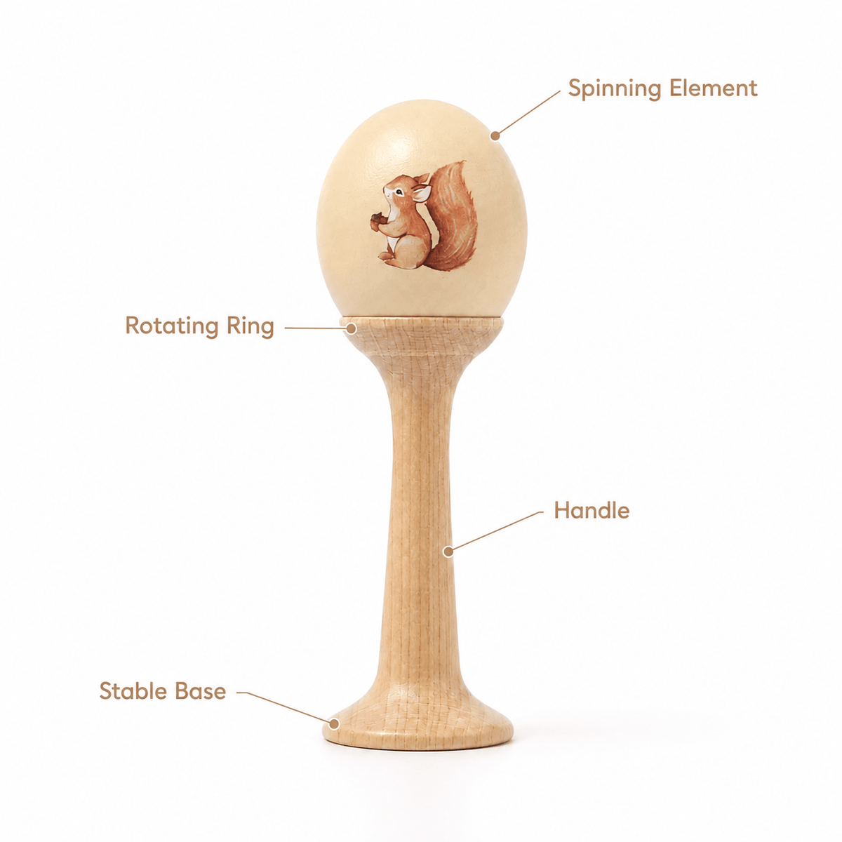 Wooden Baby Rattle with Squirrel - Montessori Toy for Babies
