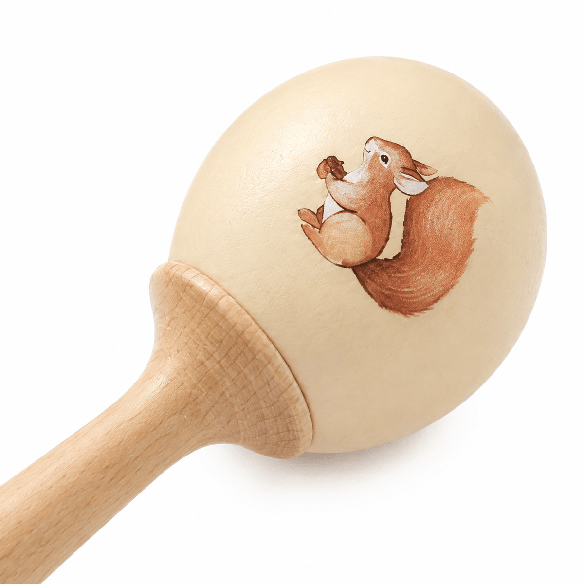 Wooden Baby Rattle with Squirrel - Montessori Toy for Babies