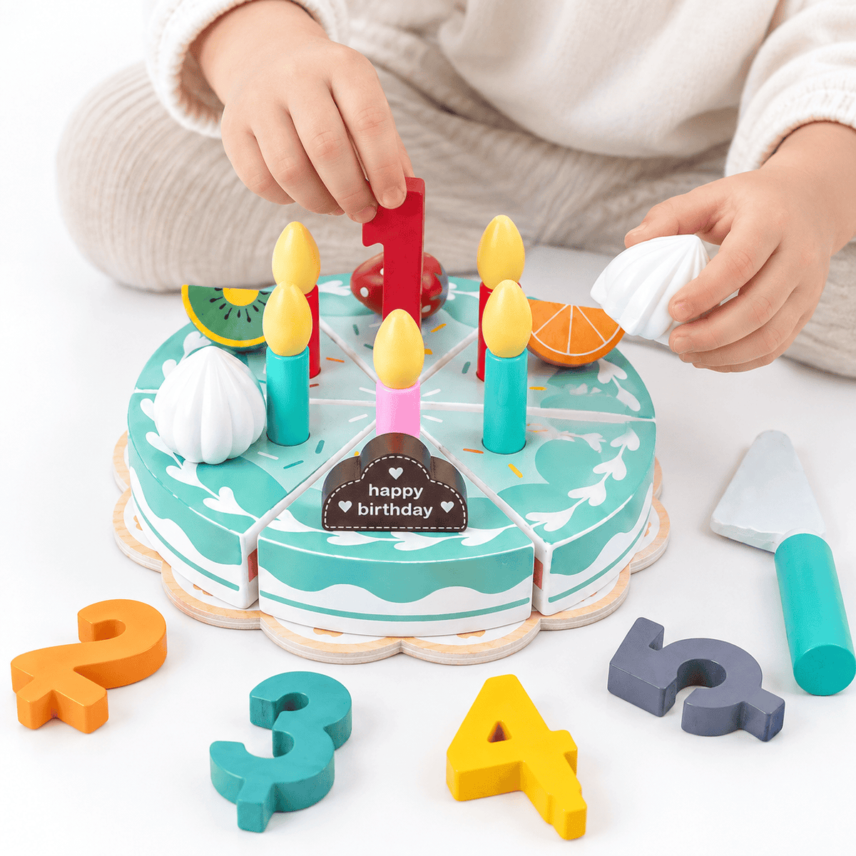 Wooden Birthday Cake Toy – Montessori Pretend Play for Toddlers
