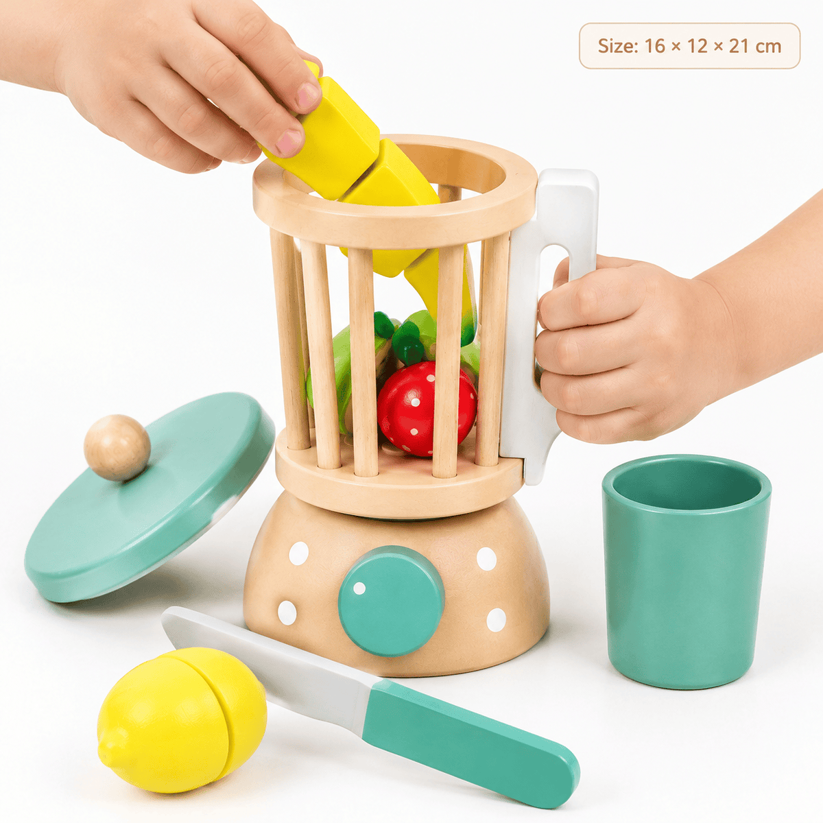 Wooden Blender Toy with Fruit for Kids | Montessori Kitchen Play