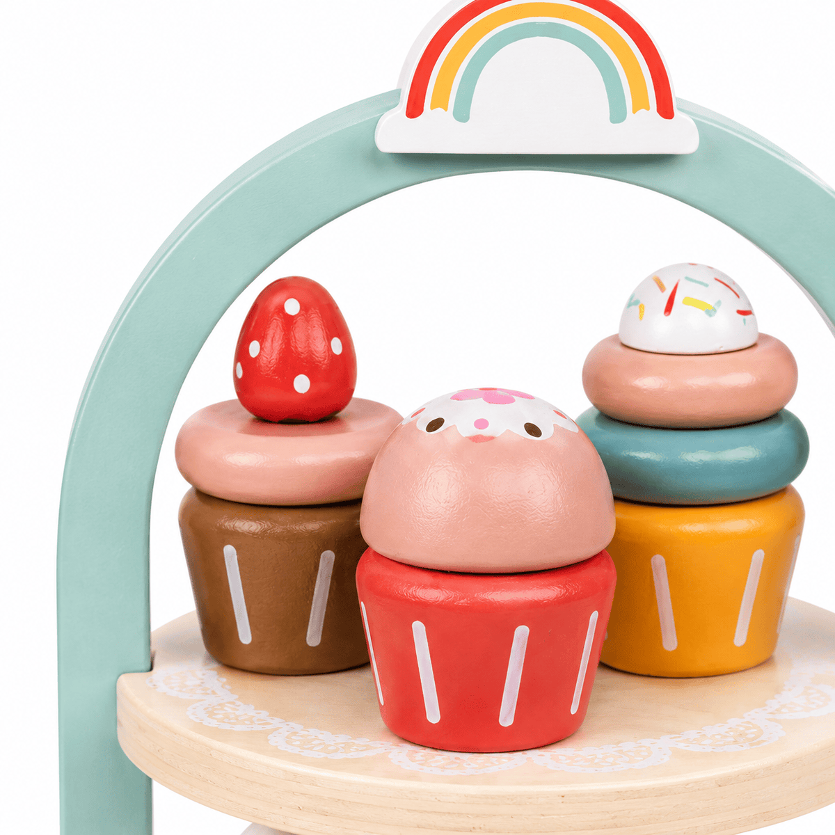 Wooden Cake Stand Play Set with Rainbow Arch for Toddlers