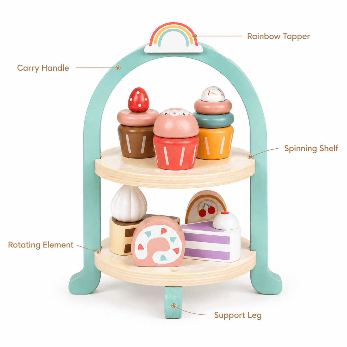 Wooden Cake Stand Play Set with Rainbow Arch for Toddlers