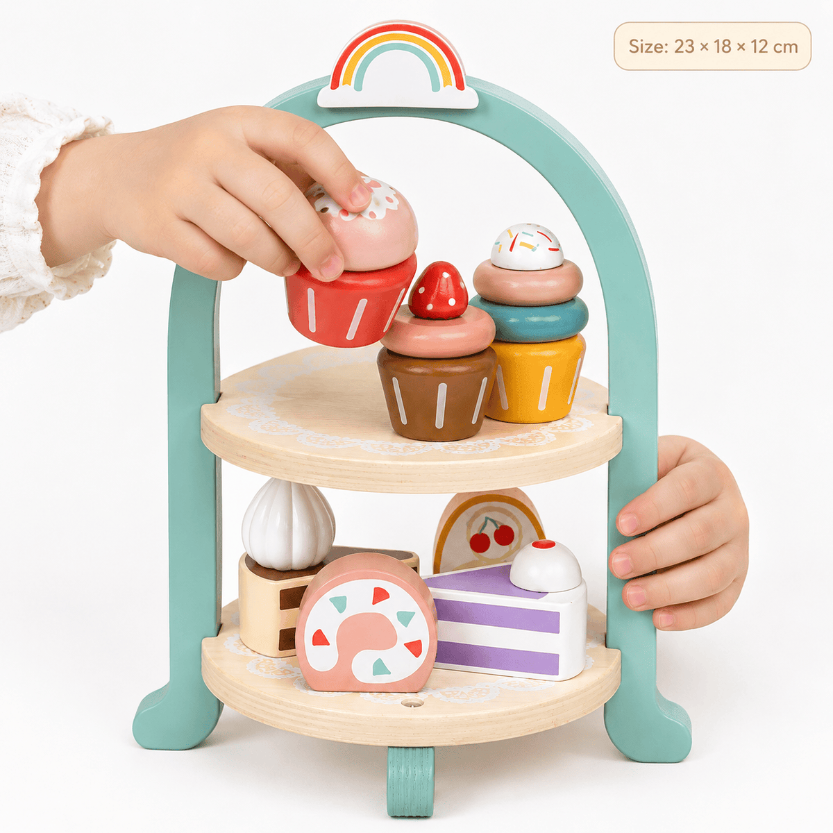 Wooden Cake Stand Play Set with Rainbow Arch for Toddlers