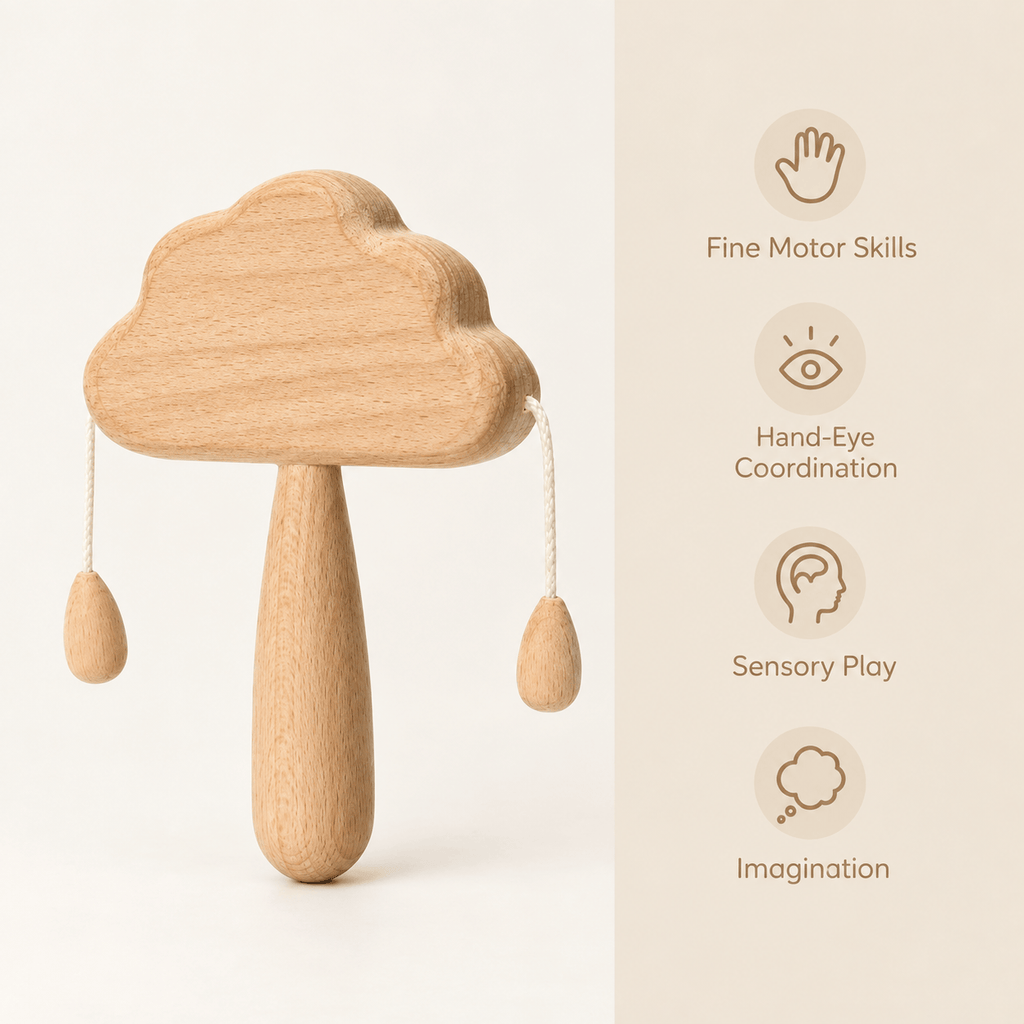 Wooden Cloud Baby Rattle – Montessori Sensory Toy for Infants