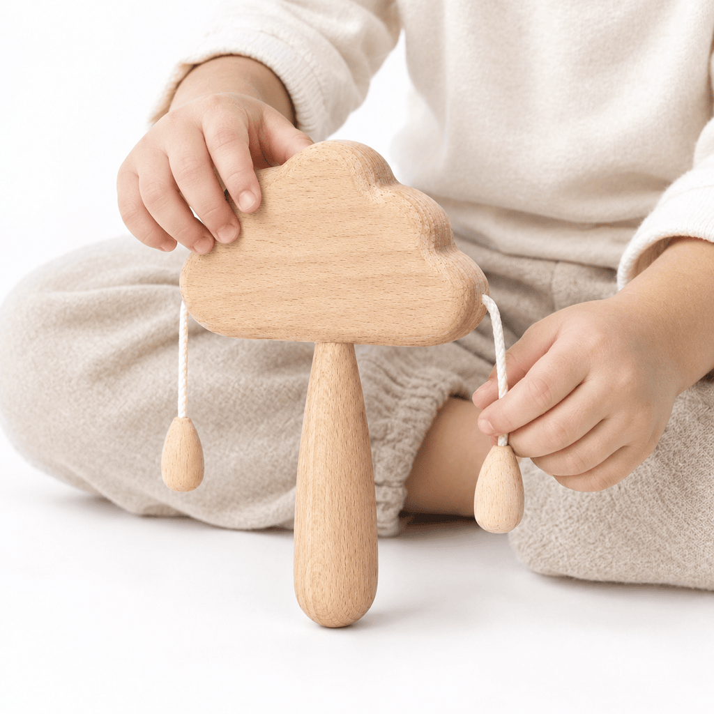 Wooden Cloud Baby Rattle – Montessori Sensory Toy for Infants