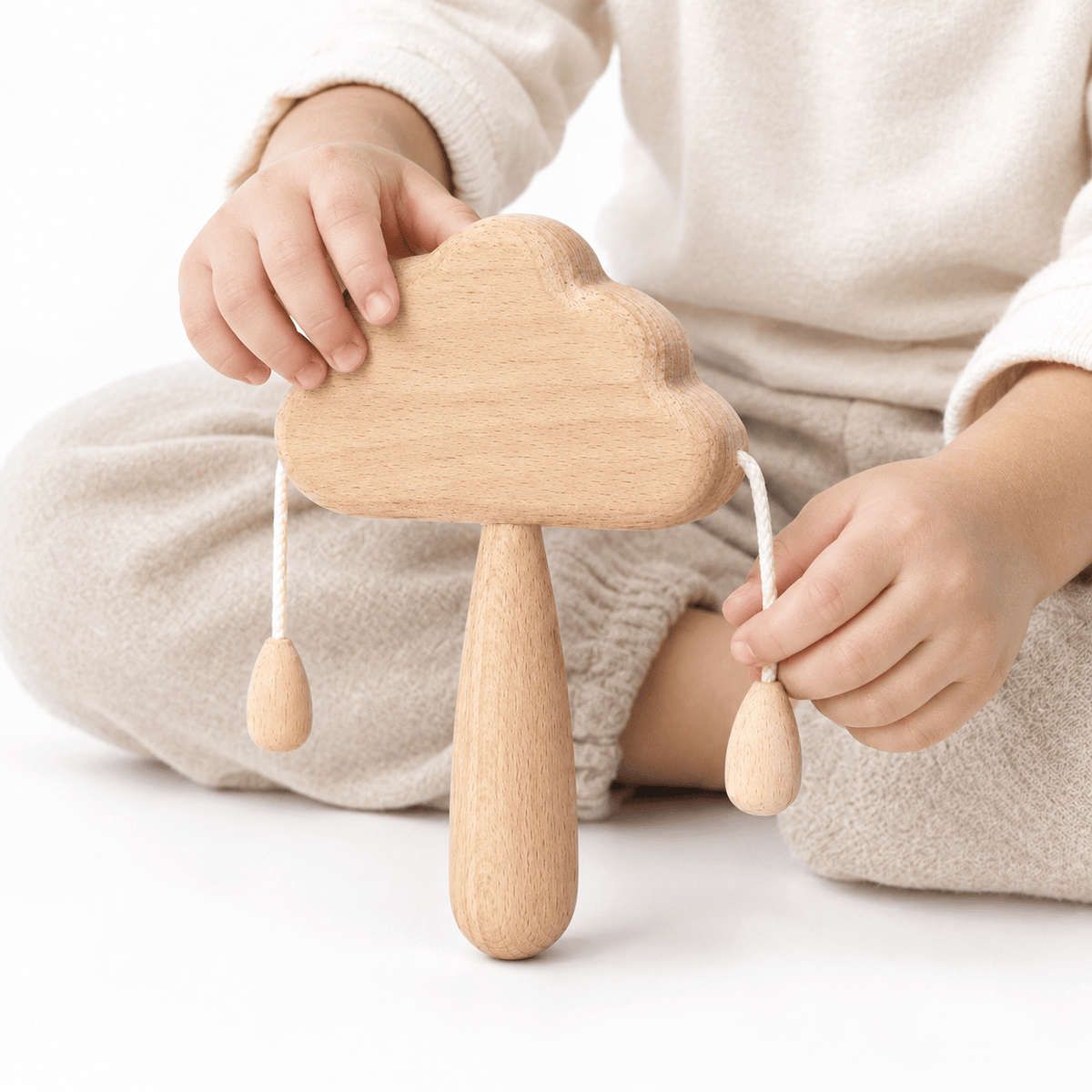 Wooden Cloud Baby Rattle – Montessori Sensory Toy for Infants