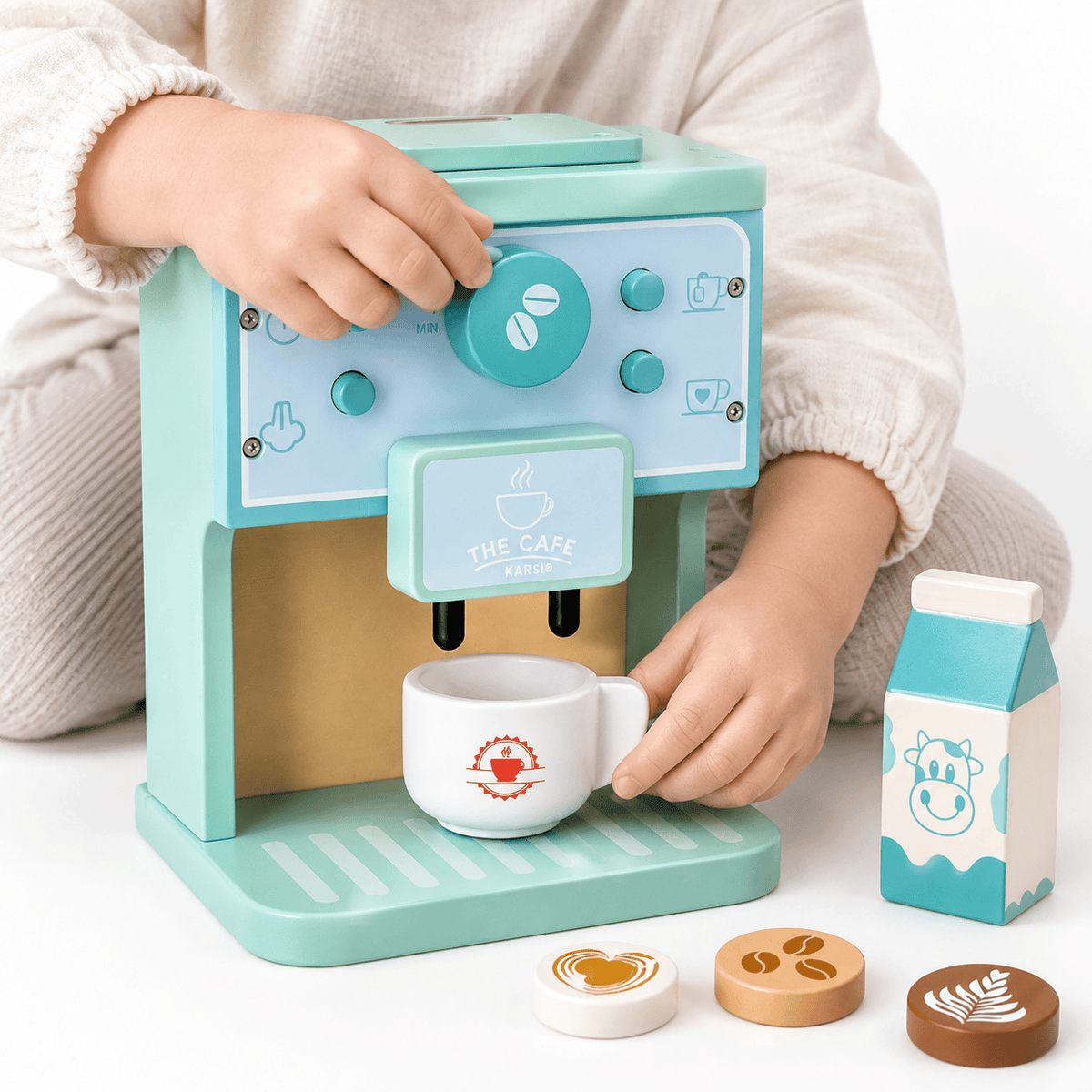 Wooden Coffee Machine Play Set | Montessori Role Play Toy for Kids