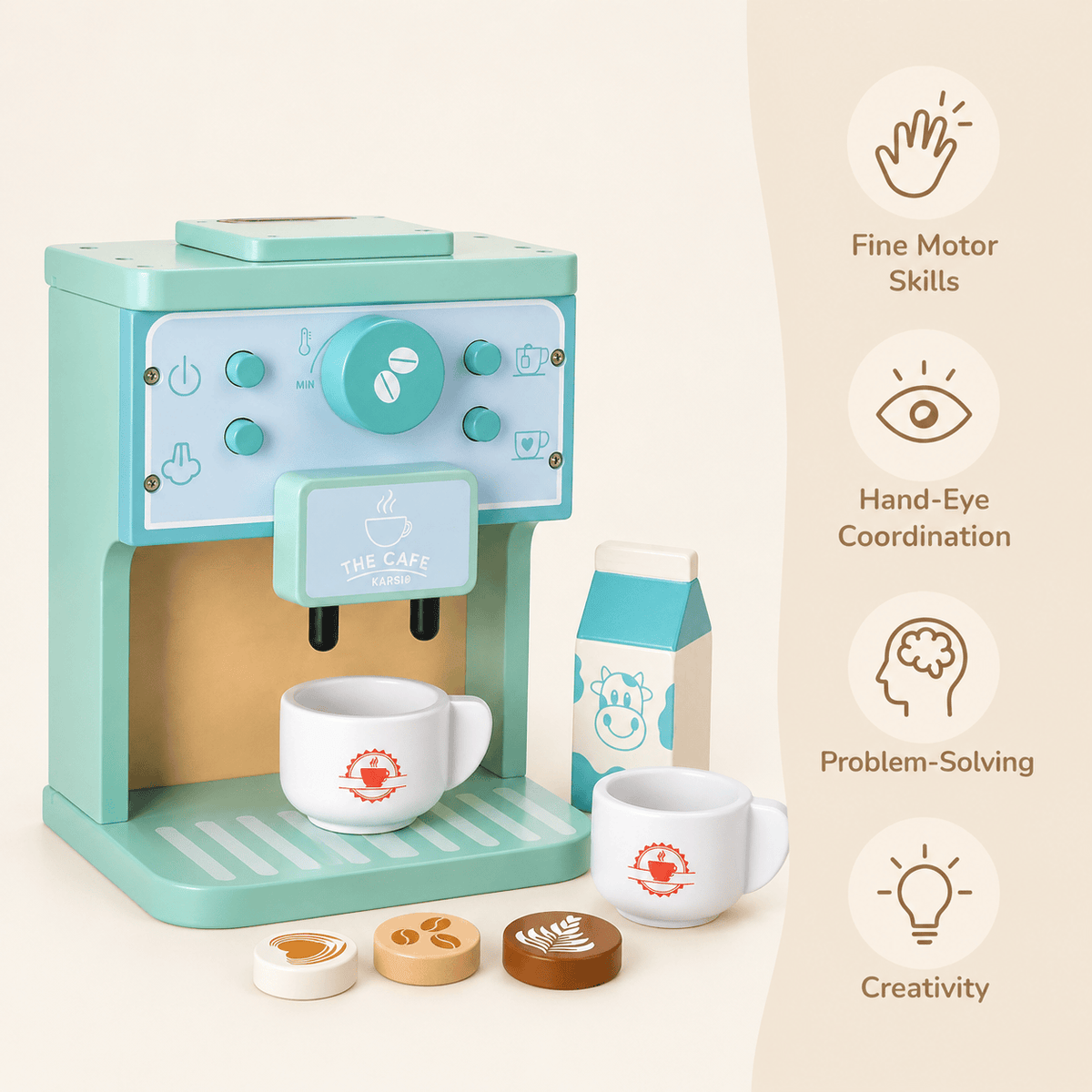 Wooden Coffee Machine Play Set | Montessori Role Play Toy for Kids