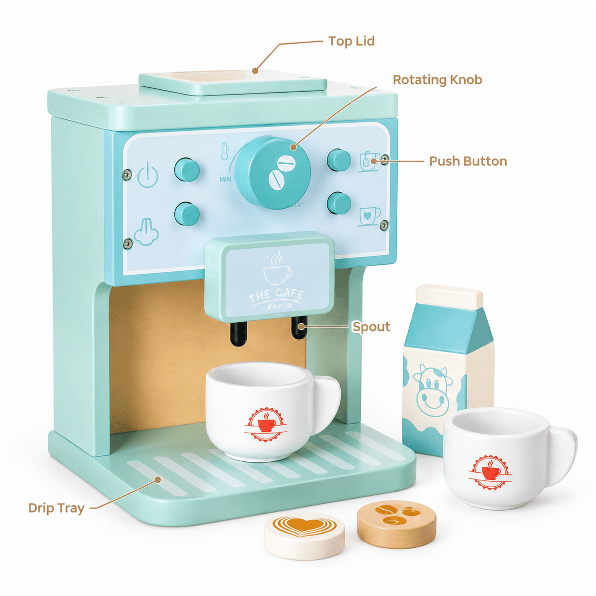 Wooden Coffee Machine Play Set | Montessori Role Play Toy for Kids