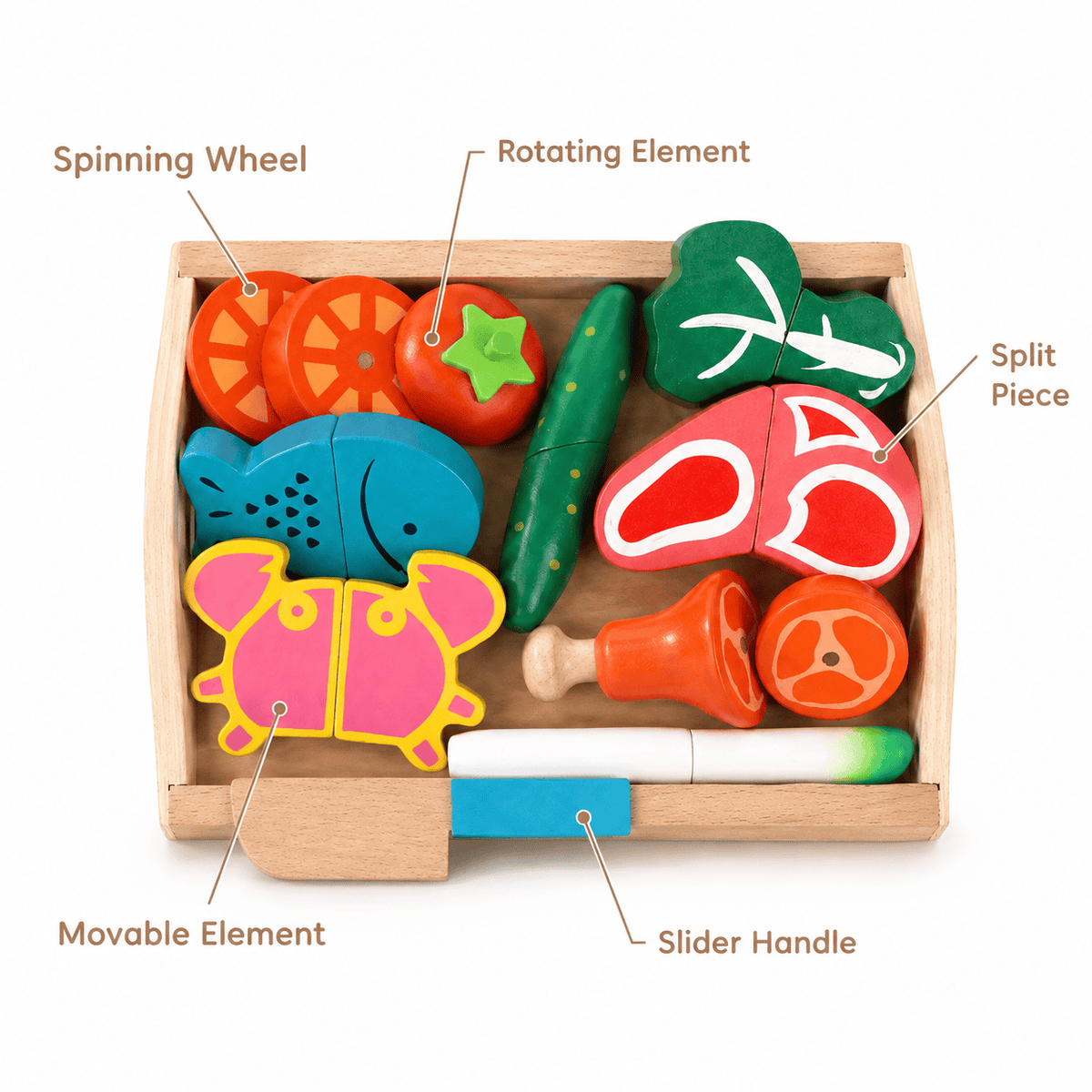 Wooden Cutting Food Set Montessori Pretend Play Kitchen for Toddlers