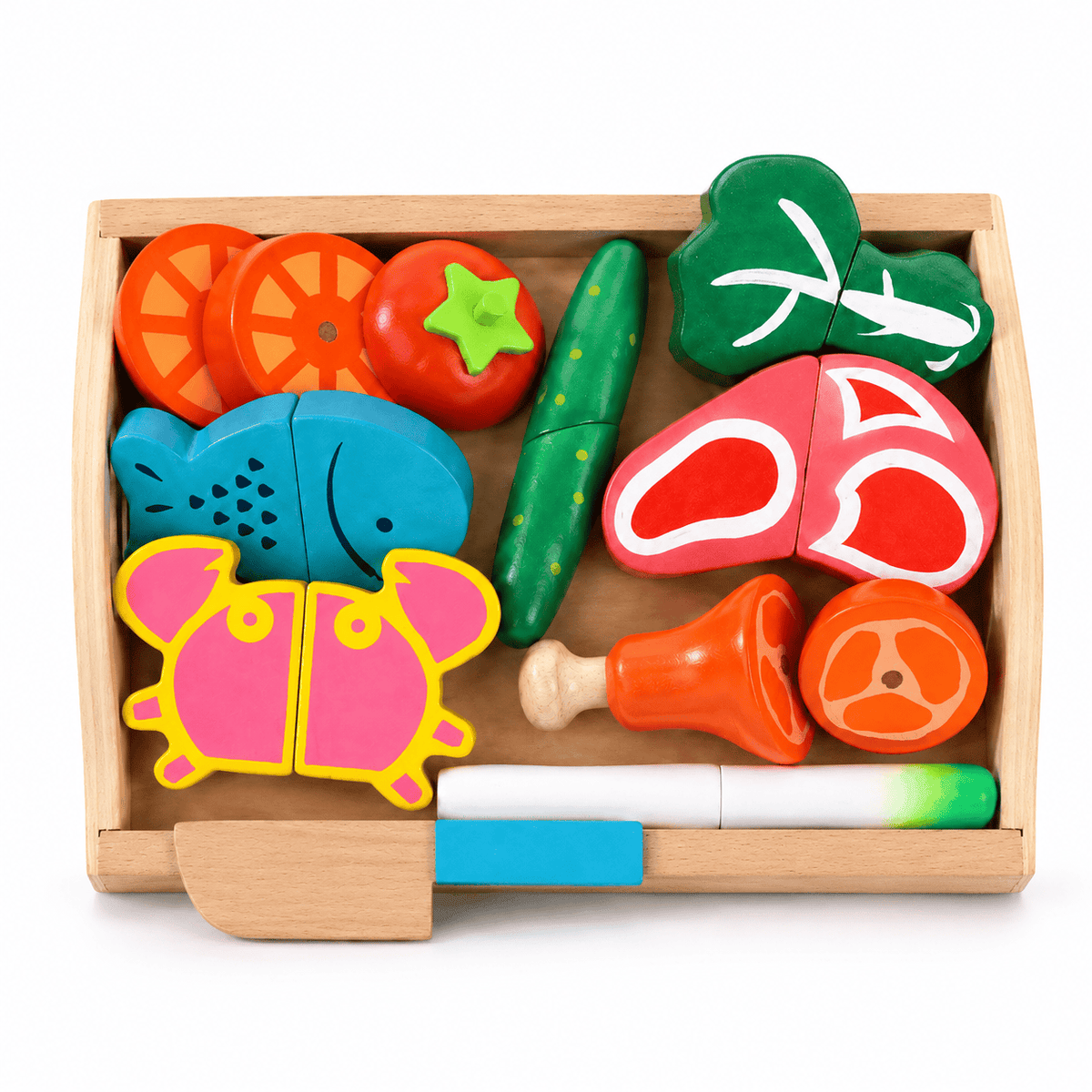 Wooden Cutting Food Set Montessori Pretend Play Kitchen for Toddlers
