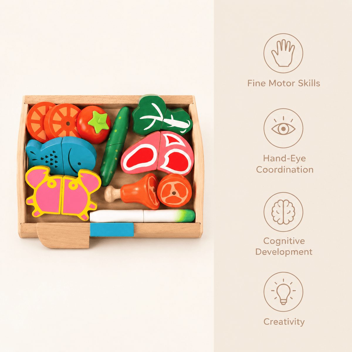 Wooden Cutting Food Set Montessori Pretend Play Kitchen for Toddlers