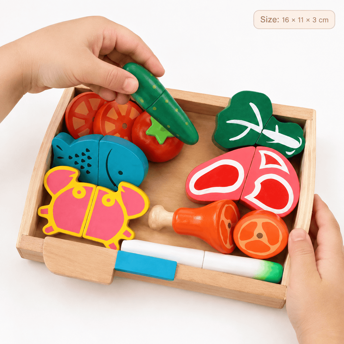 Wooden Cutting Food Set Montessori Pretend Play Kitchen for Toddlers