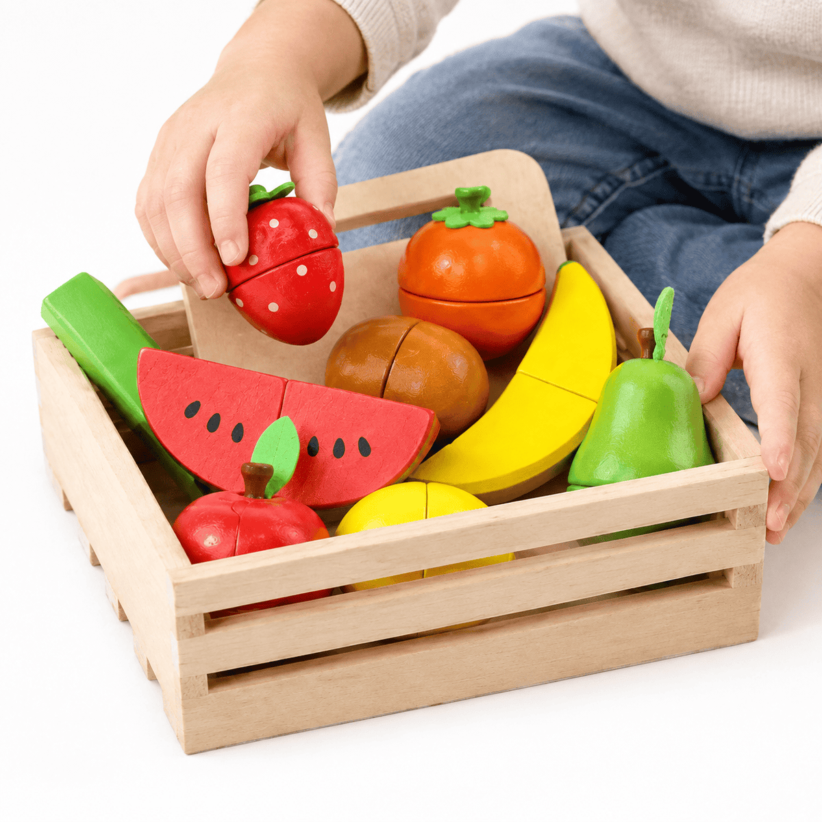 Wooden Cutting Fruit Toy in Crate for Toddlers – Montessori Play Set