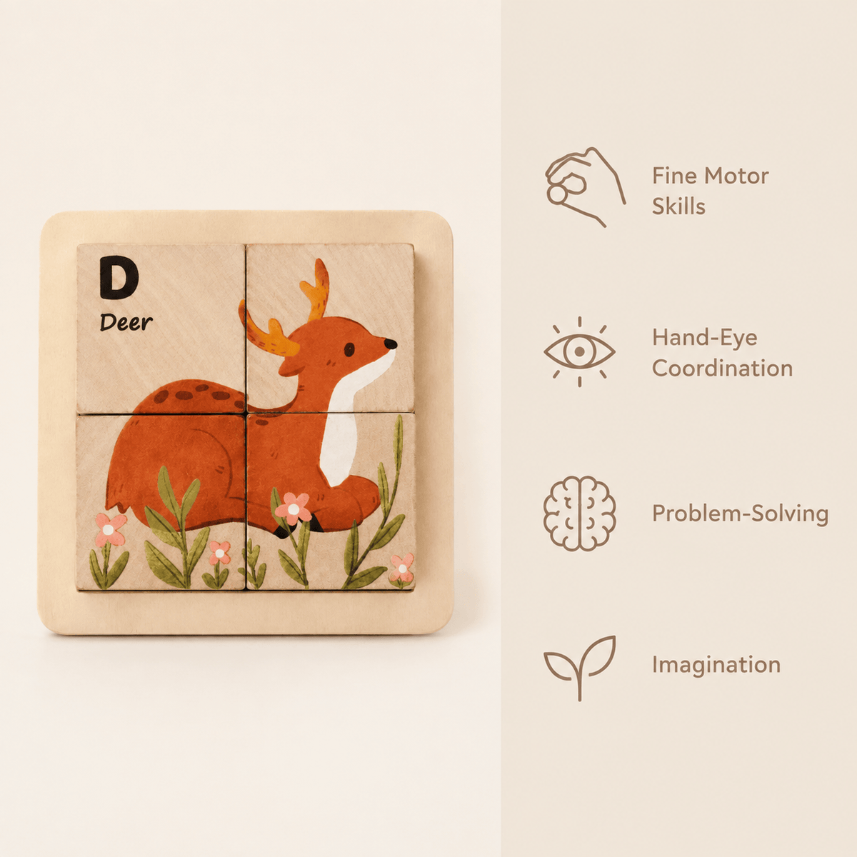 Wooden Deer Puzzle | Montessori Learning Toy for Toddlers