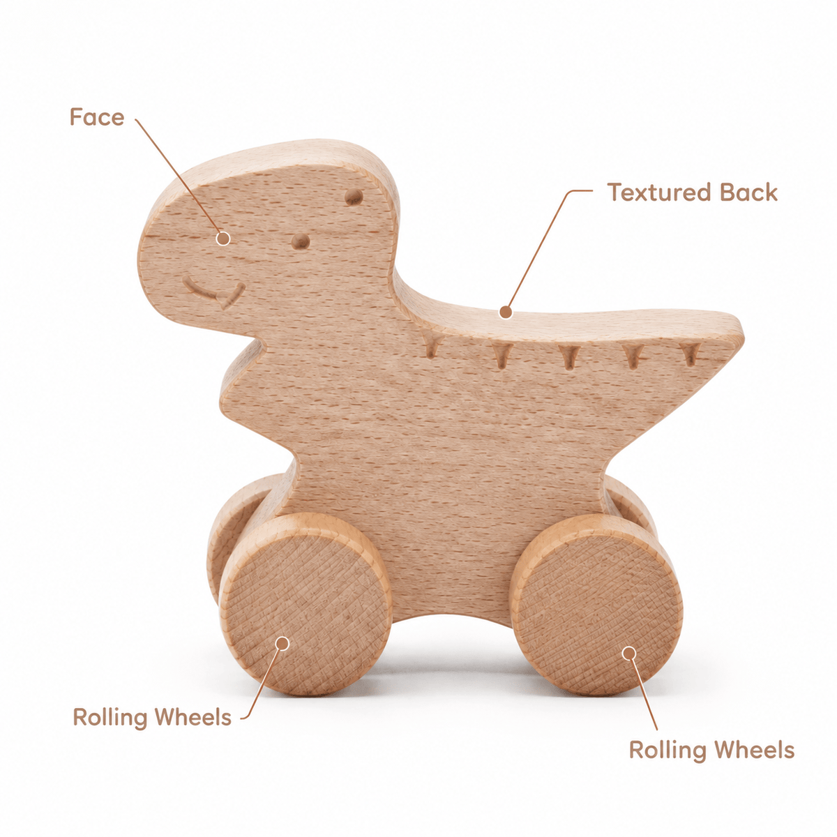 Wooden Dinosaur Push Toy for Babies and Toddlers - Montessori Toy