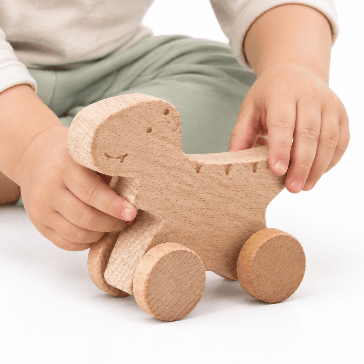 Wooden Dinosaur Push Toy for Babies and Toddlers - Montessori Toy
