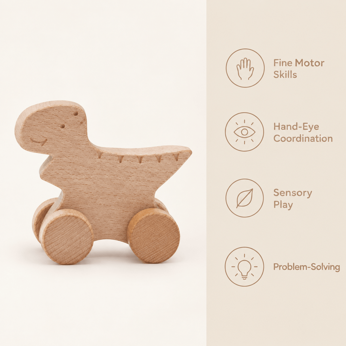 Wooden Dinosaur Push Toy for Babies and Toddlers - Montessori Toy