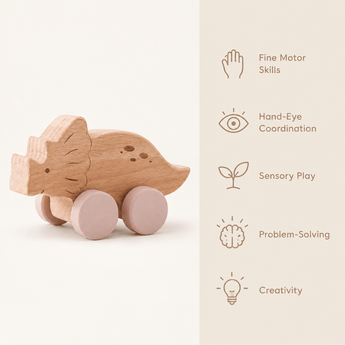 Wooden Dinosaur Push Toy for Toddlers | Montessori Learning Gift