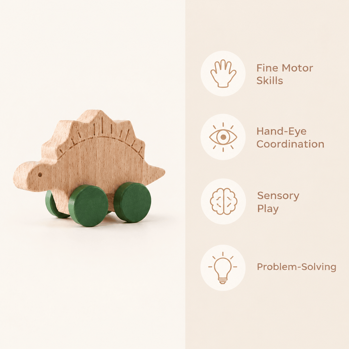Wooden Dinosaur Push Toy for Toddlers | Montessori Learning Play