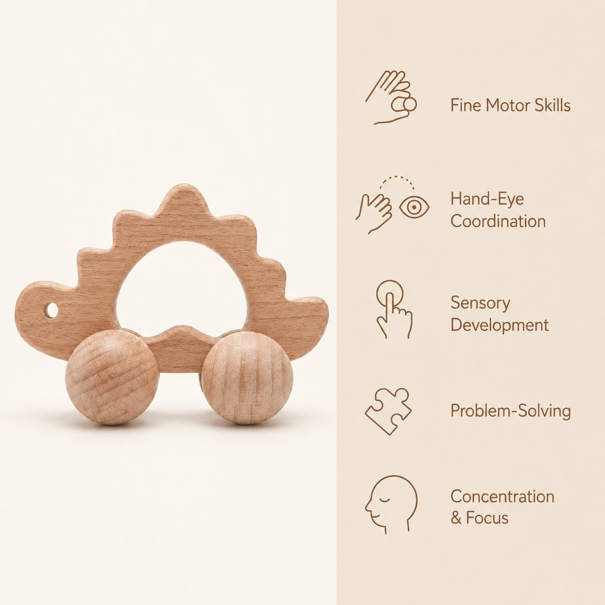 Wooden Dinosaur Push Toy for Toddlers | Montessori Learning Toy