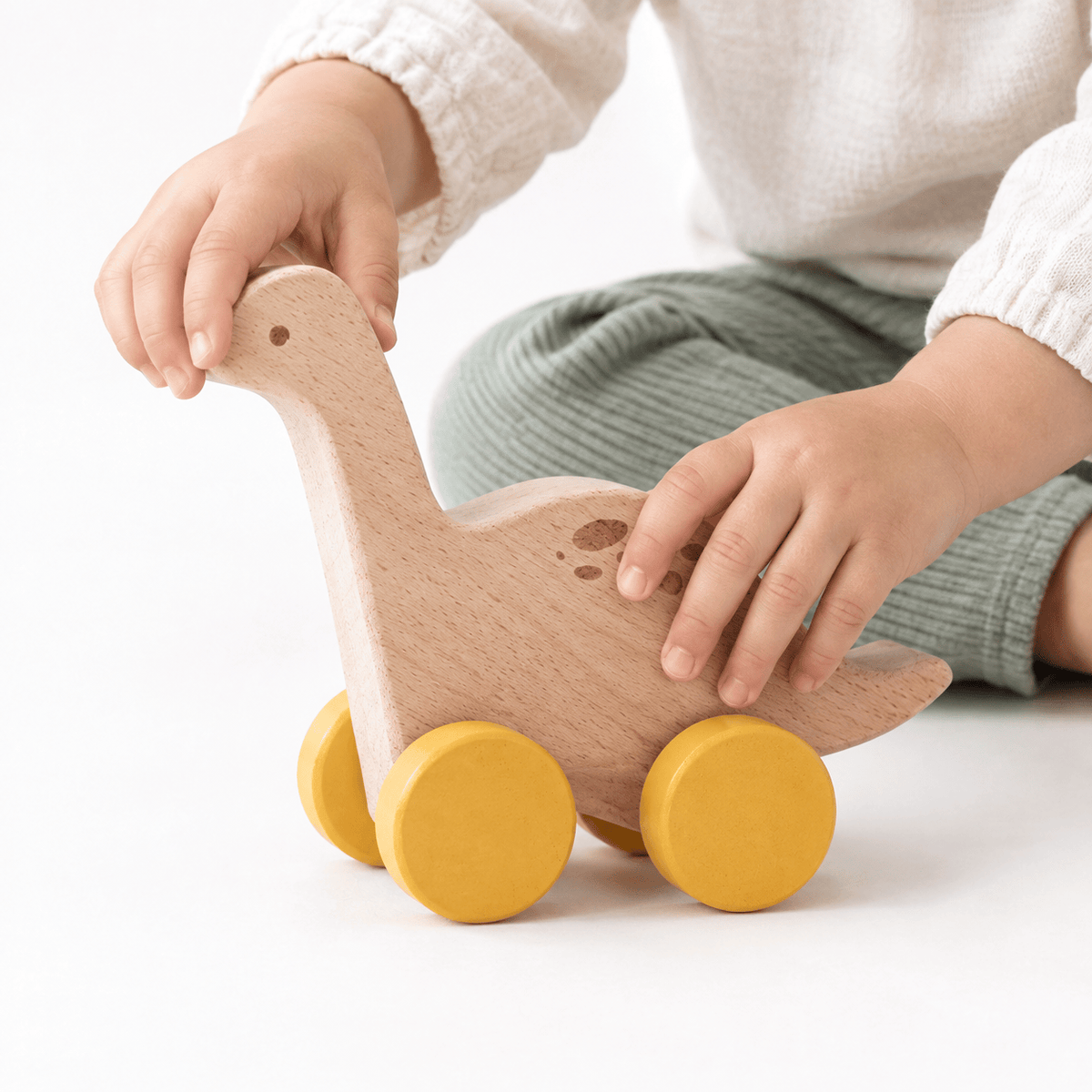 Wooden Dinosaur Push Toy for Toddlers | Montessori Rolling Toy