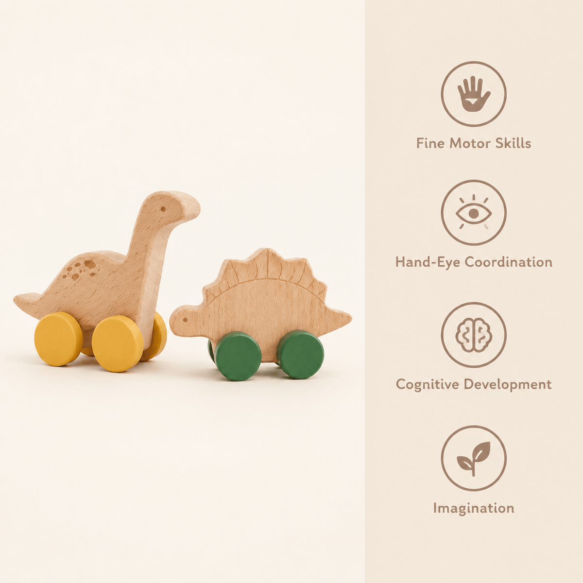 Wooden Dinosaur Push Toy Set – Montessori Toy for Toddlers