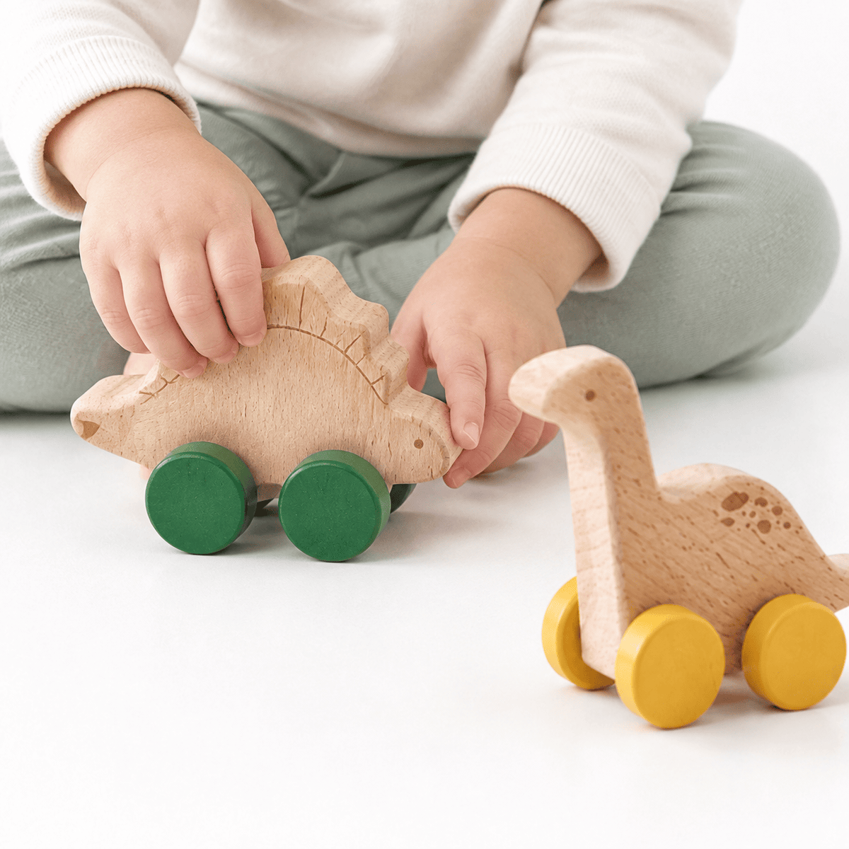 Wooden Dinosaur Push Toy Set for Toddlers – Montessori Learning Toy