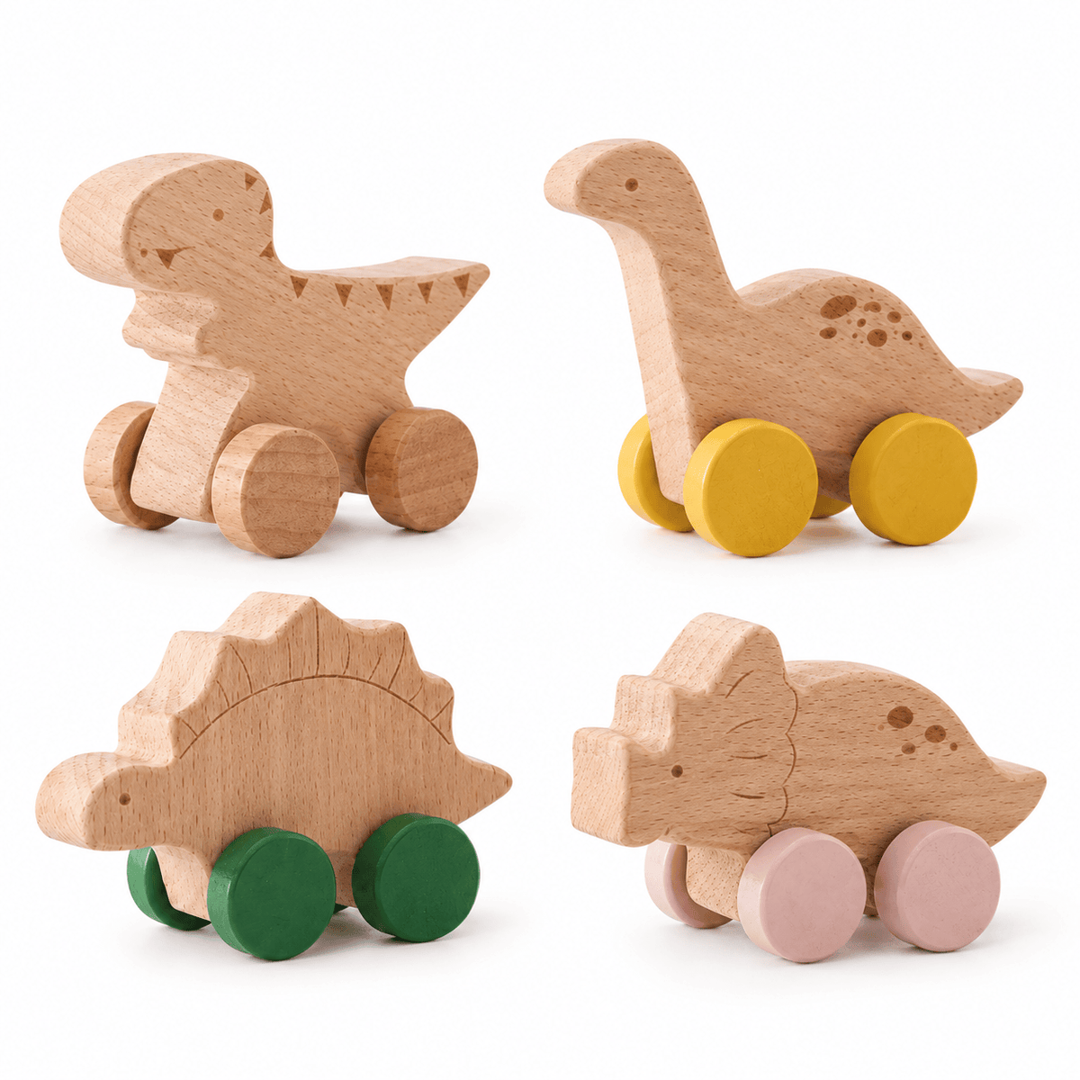 Wooden Dinosaur Push Toy Set for Toddlers – Montessori Learning Toy