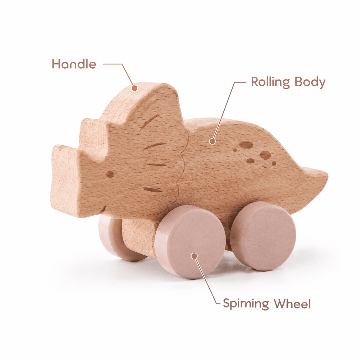Wooden Dinosaur Push Toy Set for Toddlers - Montessori Play