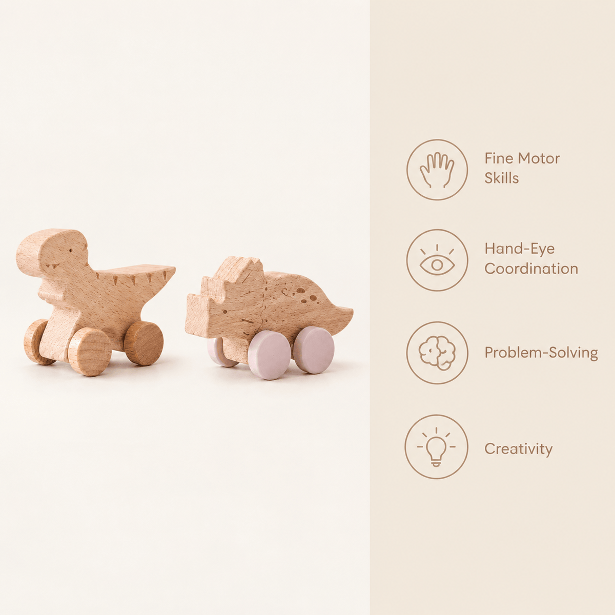 Wooden Dinosaur Push Toys for Toddlers - Montessori Learning Toy
