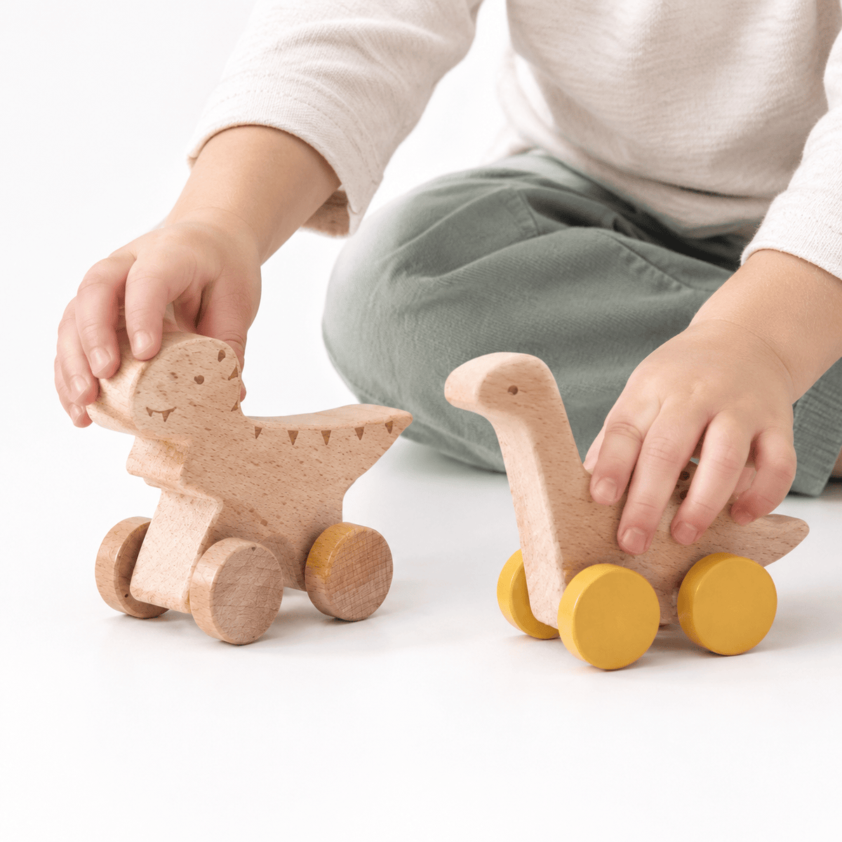 Wooden Dinosaur Push Toys for Toddlers | Montessori Toys