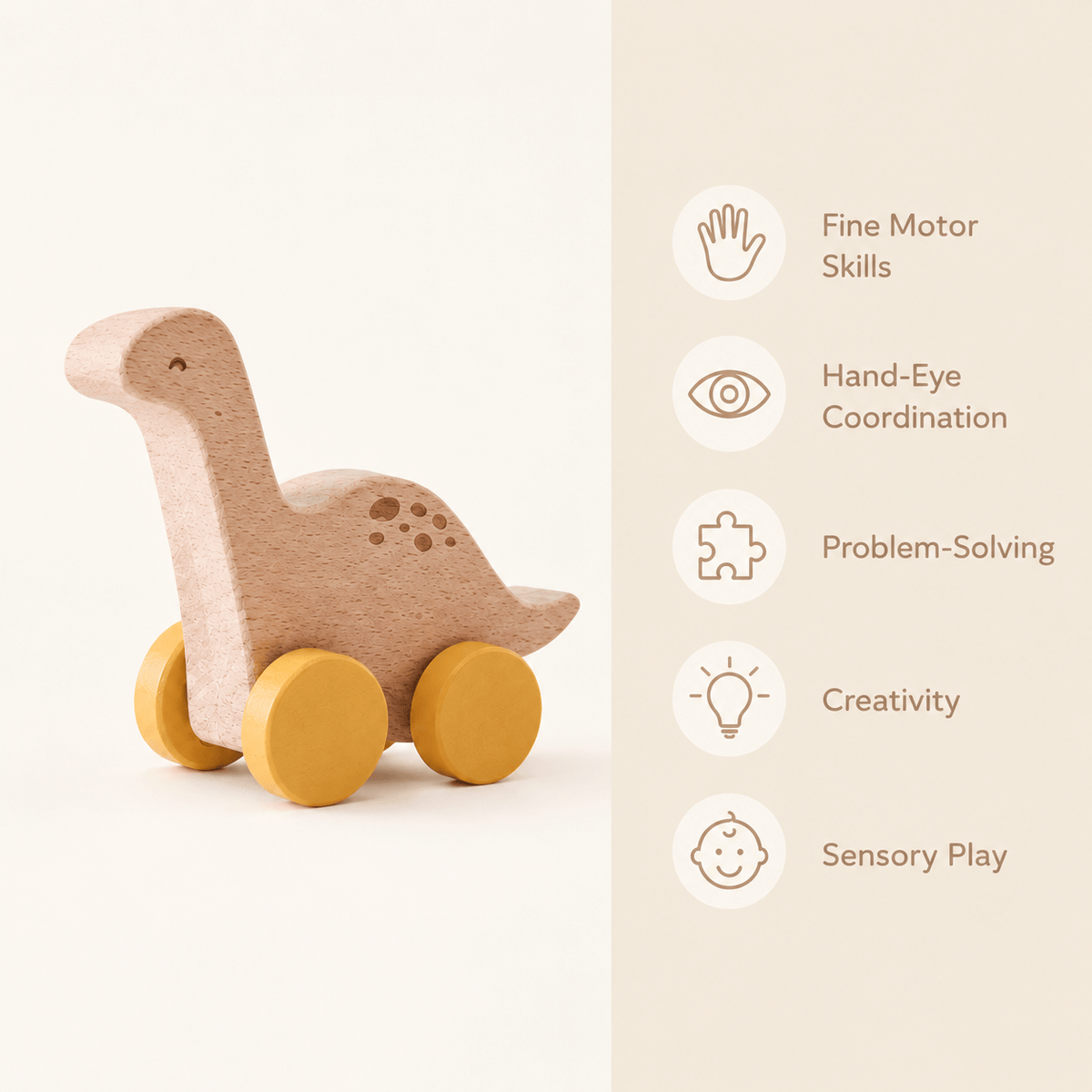 Wooden Dinosaur Push Toys for Toddlers | Montessori Toys