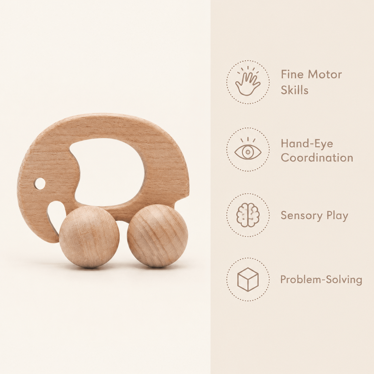 Wooden Elephant Push Toy | Montessori Toy for Babies & Toddlers