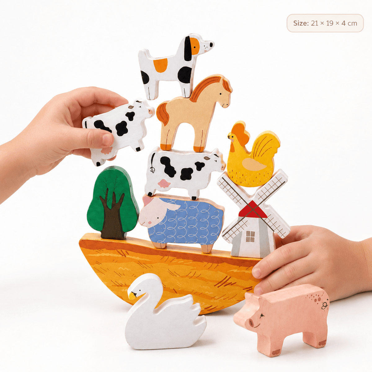 Wooden Farm Animal Stacking Balance Toy for Toddlers and Kids