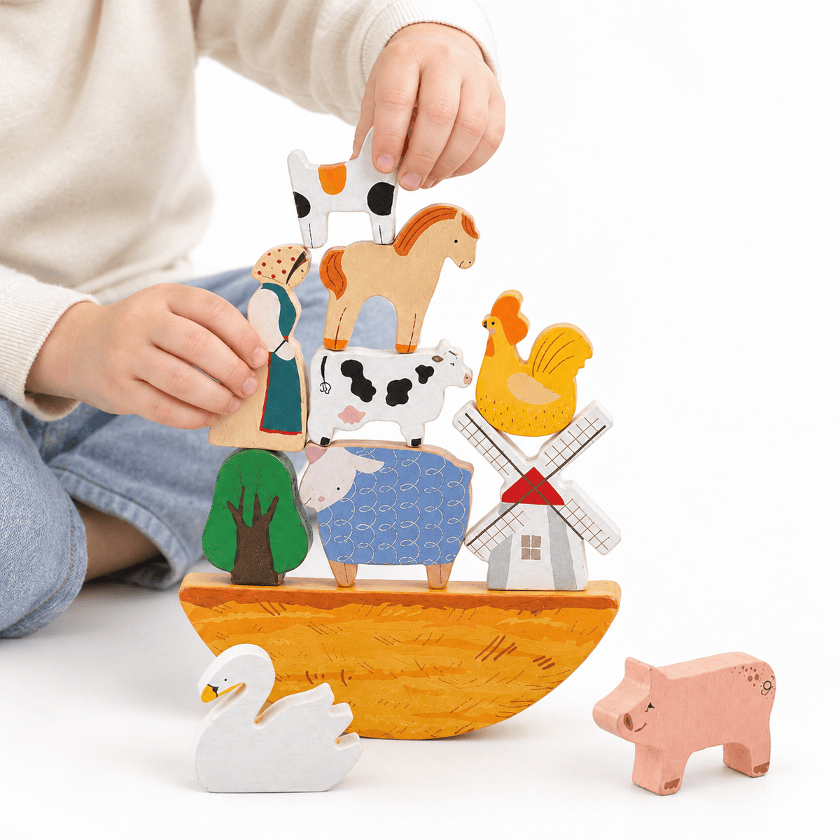 Wooden Farm Animal Stacking Balance Toy for Toddlers and Kids