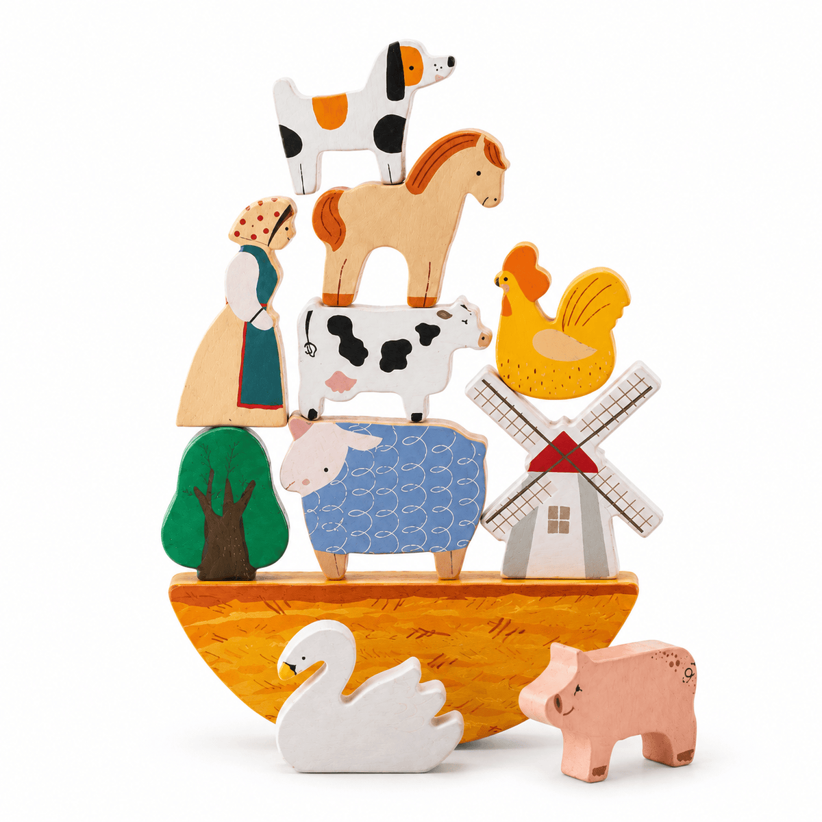 Wooden Farm Animal Stacking Balance Toy for Toddlers and Kids