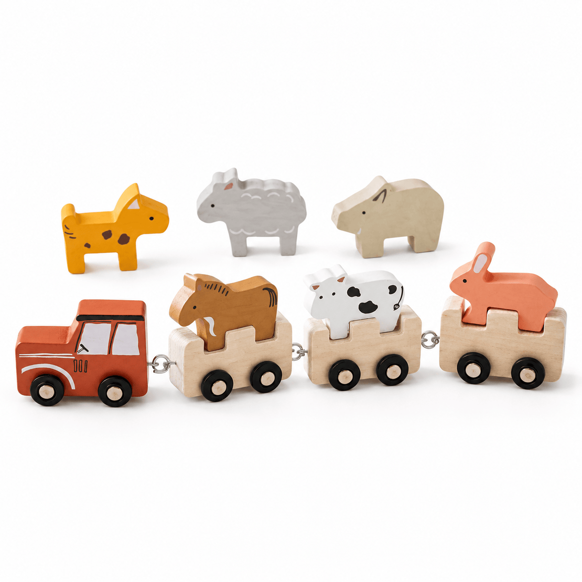 Wooden Farm Animal Train | Montessori Stacking Toy for Toddlers
