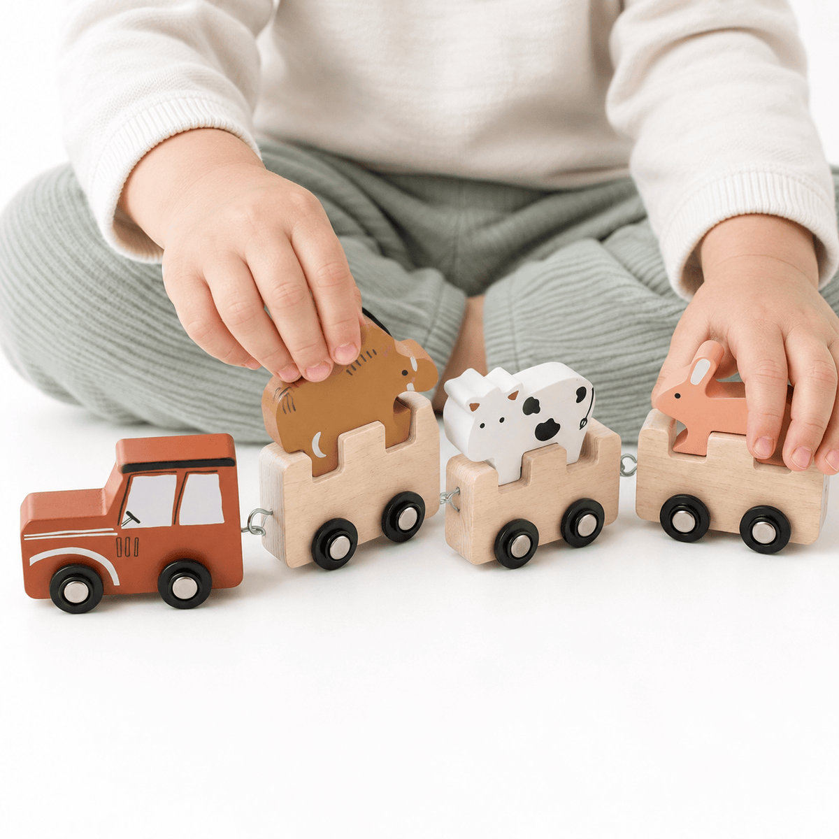 Wooden Farm Animal Train | Montessori Stacking Toy for Toddlers